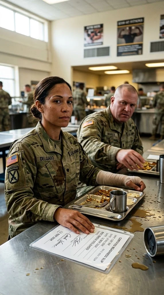The Sergeant Slapped Her Coffee Away — Then She Turned His Own Signed Slip Face-Up