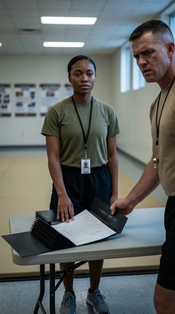 The Sergeant Called the Records Clerk a Paper Soldier — Then She Slid His Own Handwritten Evaluation Across the Clipboard Table