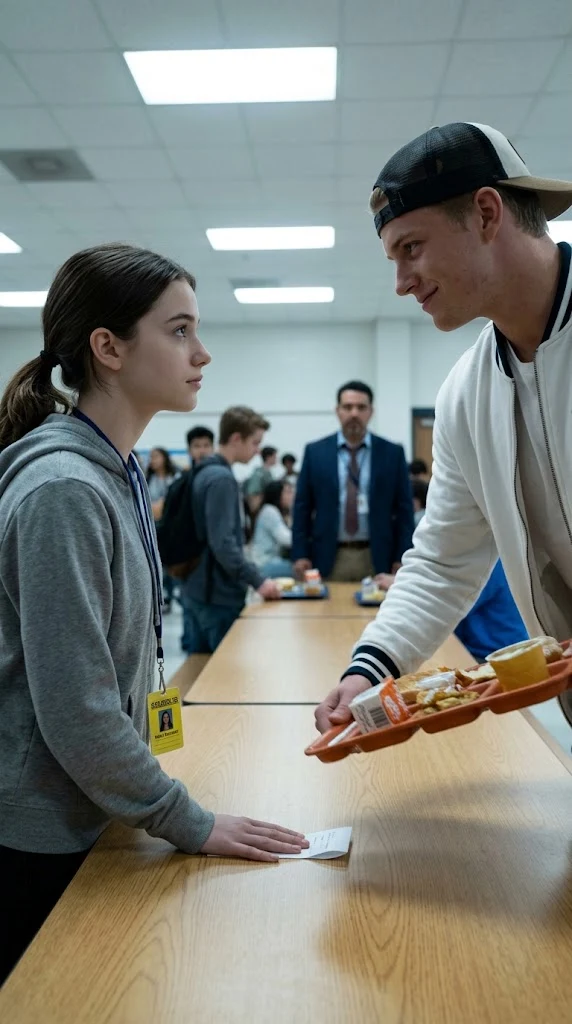 She kept a stamped referral hidden under her hand the whole time the quarterback swept her lunch tray — then turned it over